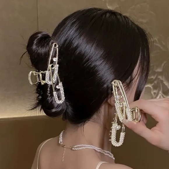 Gold Pearl Safety Pin Hair Claw Hair Accessory main image 4
